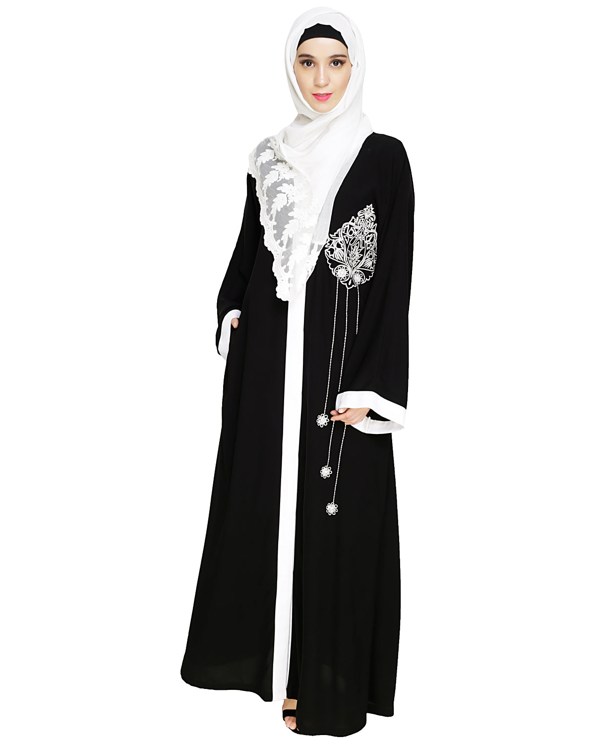 Contrast Embroidered Dubai Style Abaya