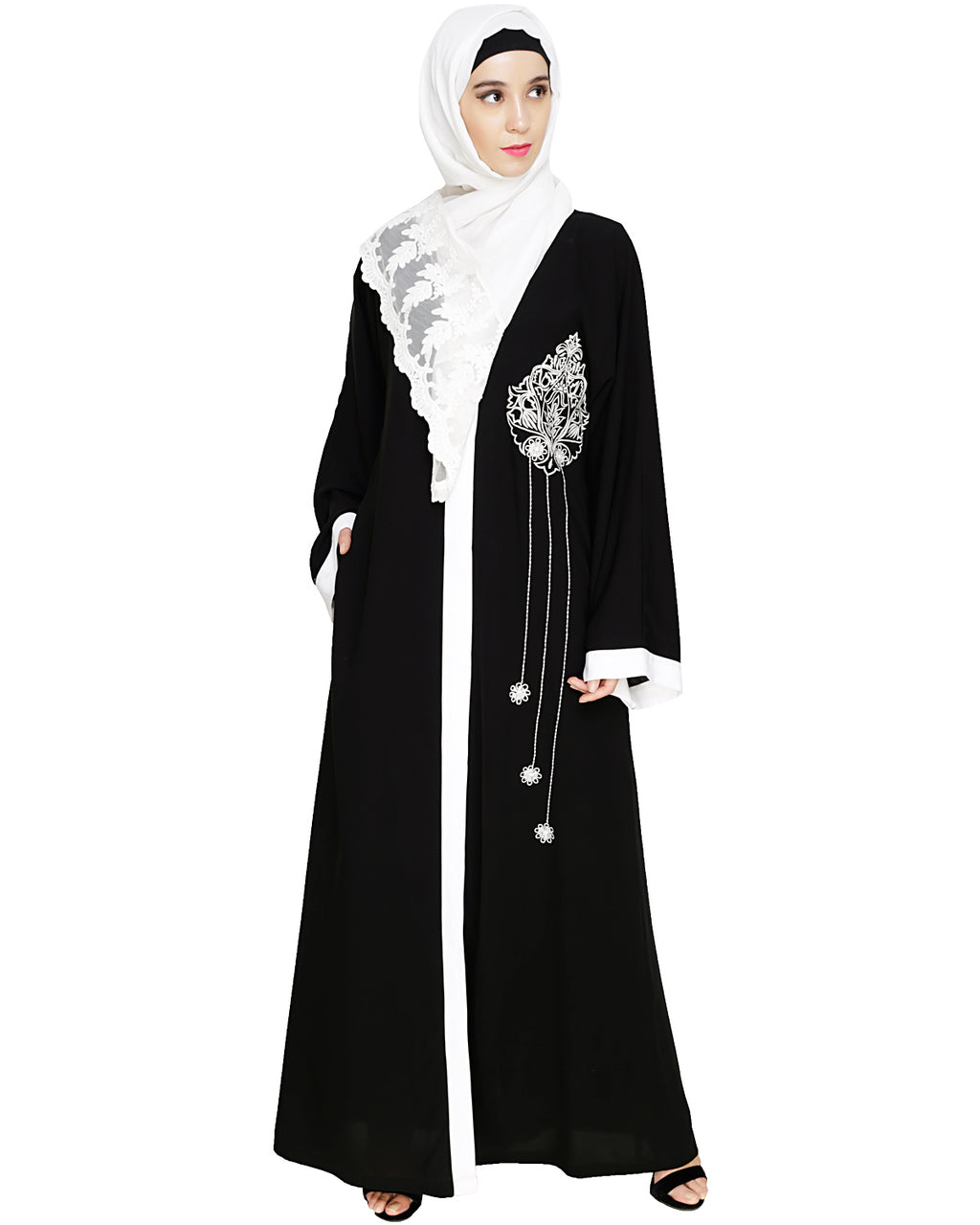 Contrast Embroidered Dubai Style Abaya