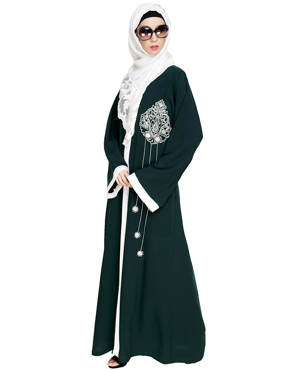 Contrast Embroidered Dubai Style Abaya