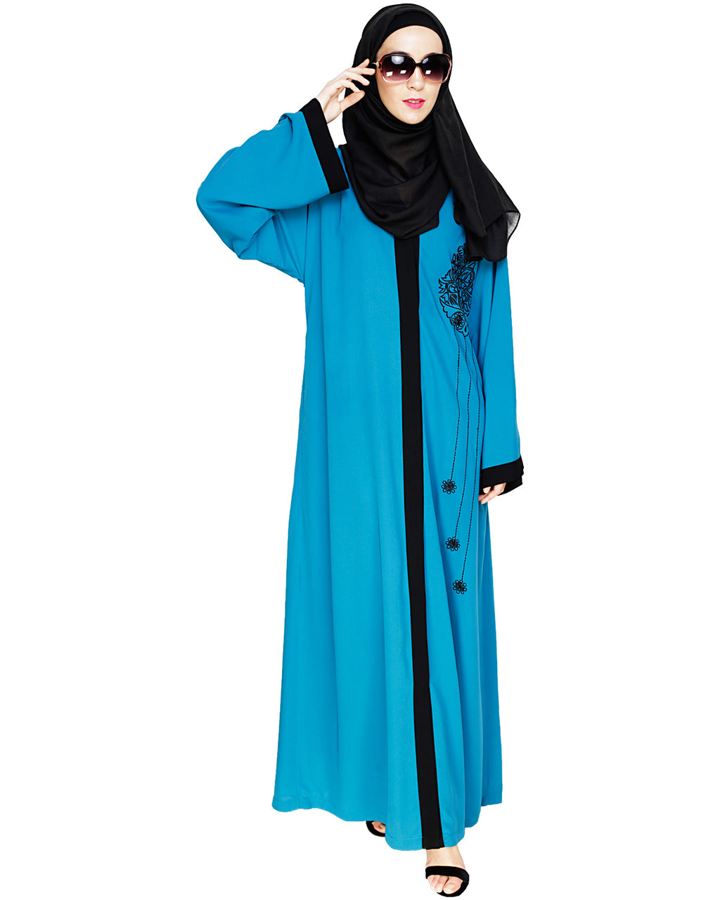Contrast Embroidered Dubai Style Abaya