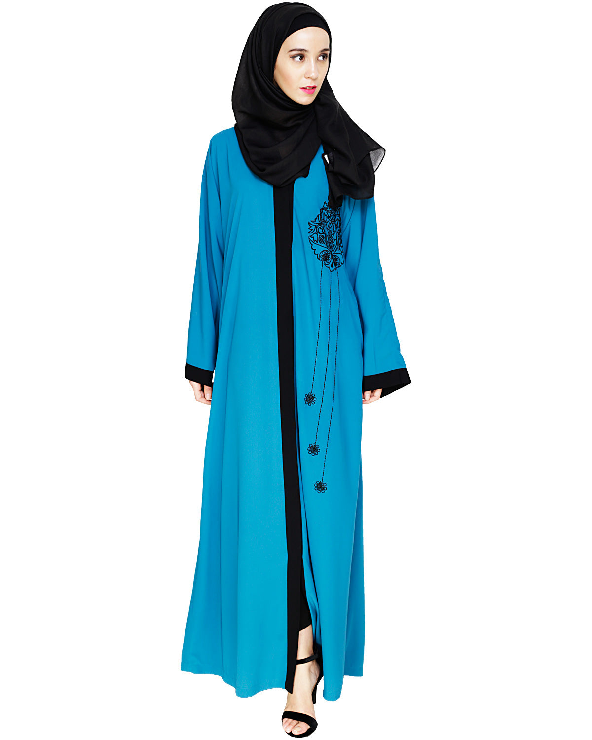 Contrast Embroidered Dubai Style Abaya