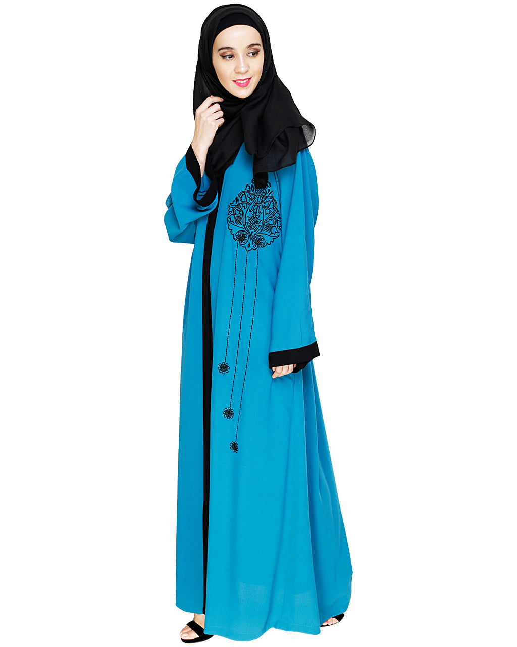 Contrast Embroidered Dubai Style Abaya