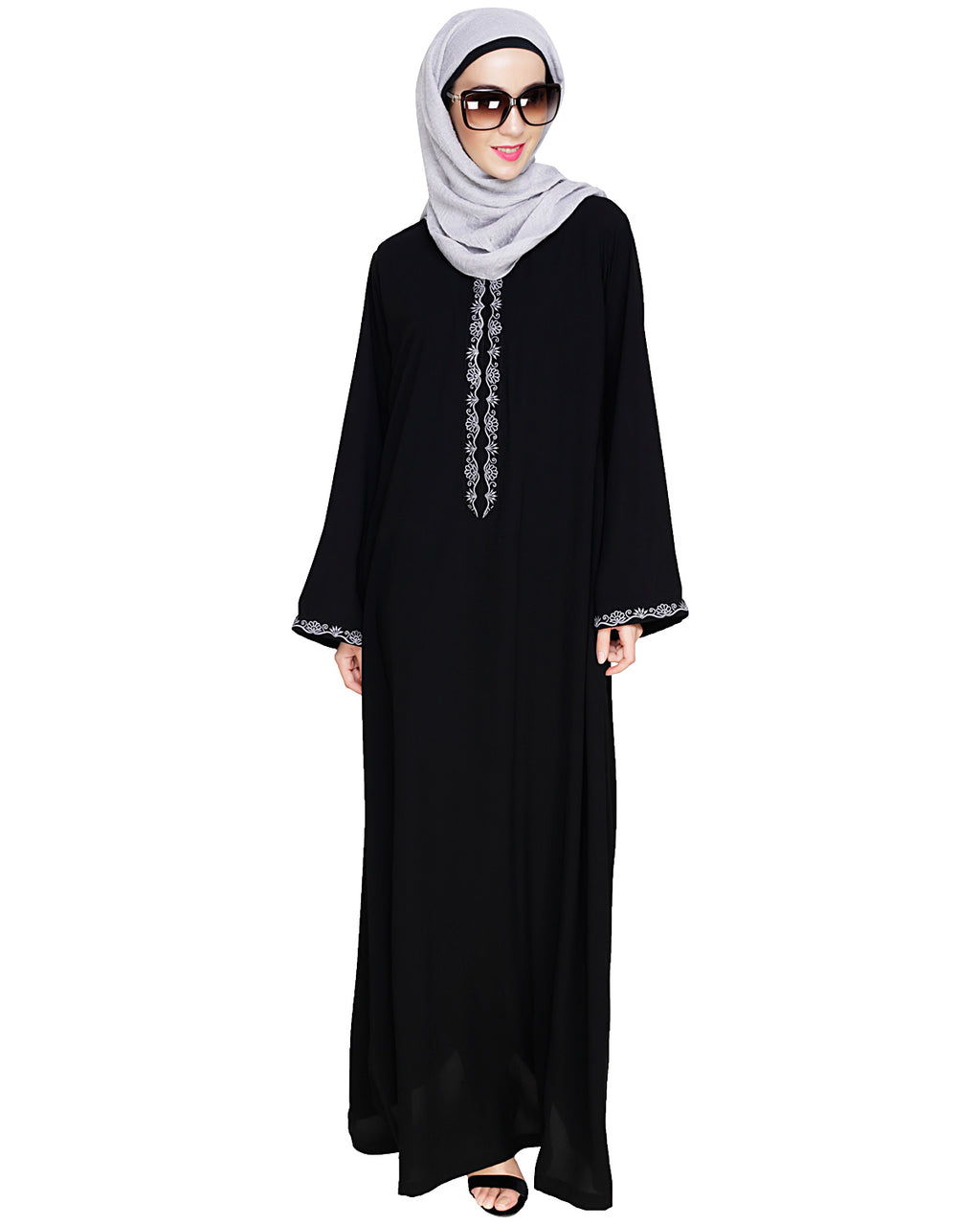 Lotus Embroidered Dubai Style Abaya