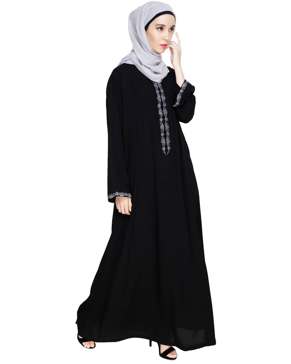 Lotus Embroidered Dubai Style Abaya