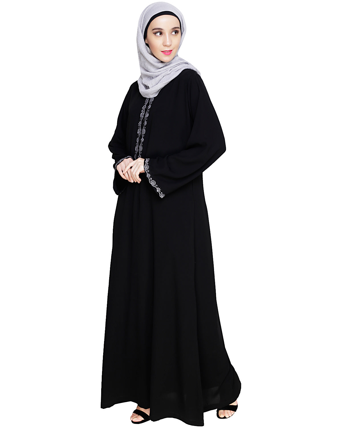 Lotus Embroidered Dubai Style Abaya