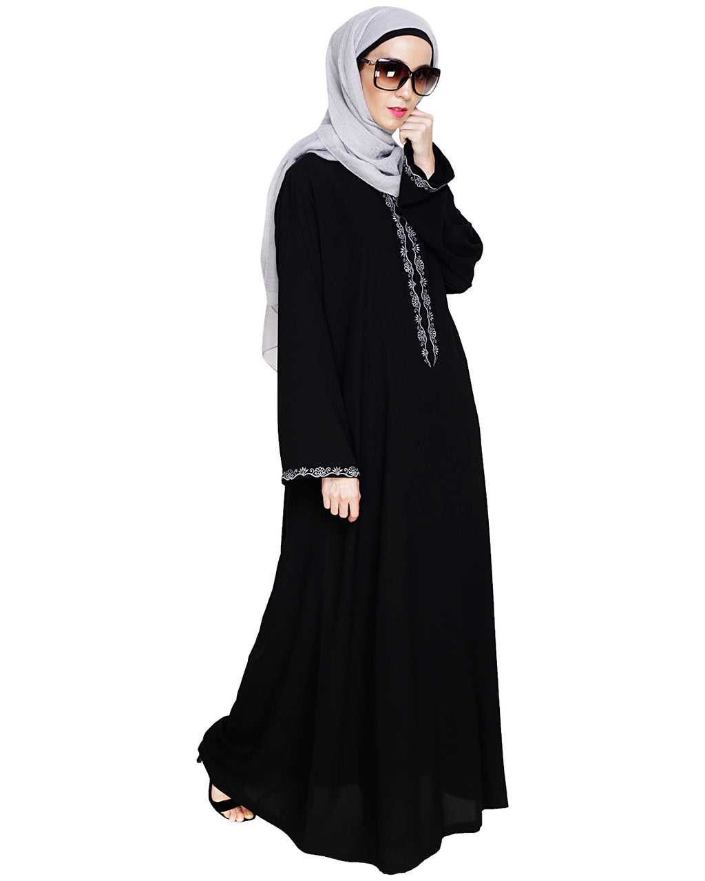Lotus Embroidered Dubai Style Abaya
