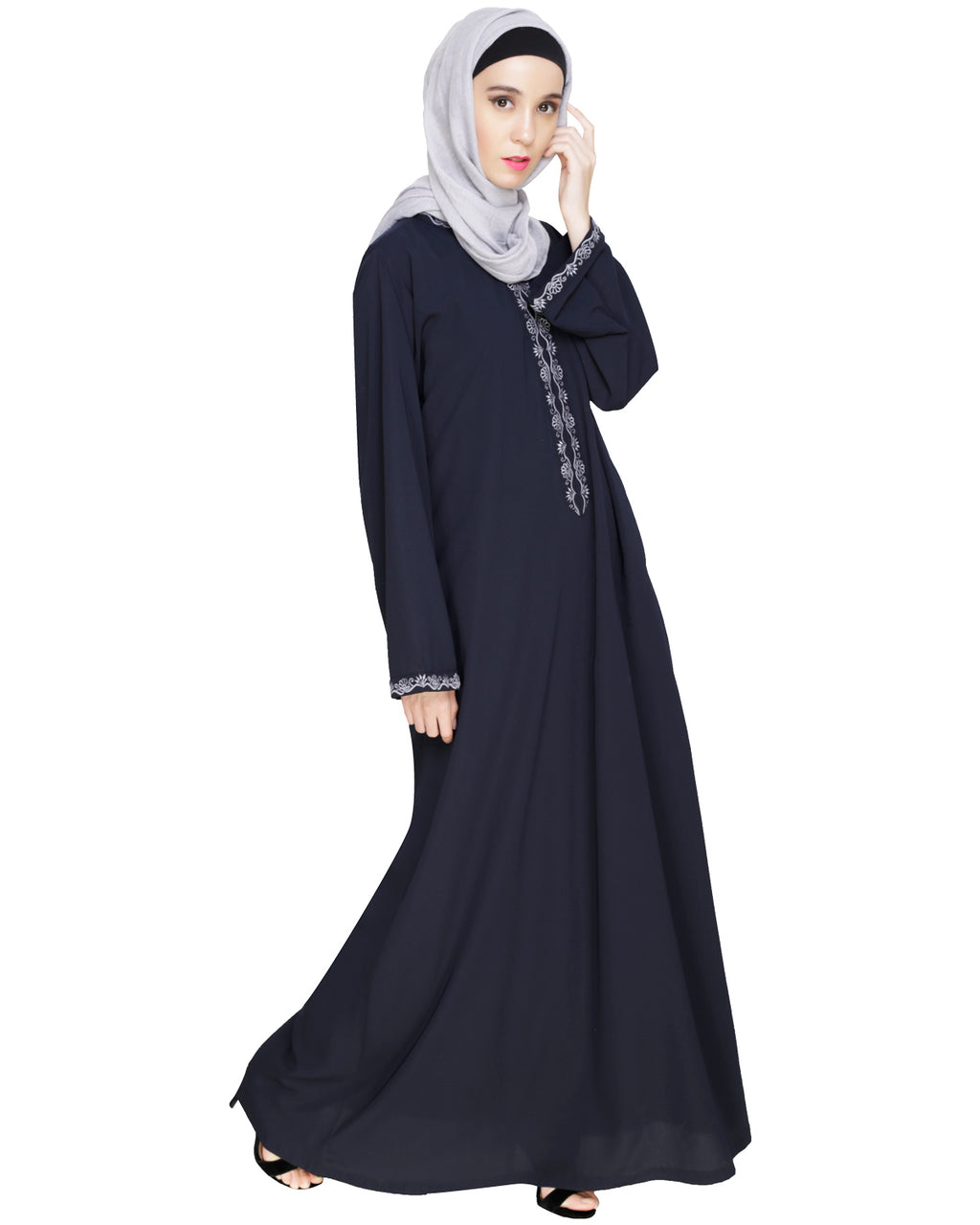 Lotus Embroidered Dubai Style Abaya