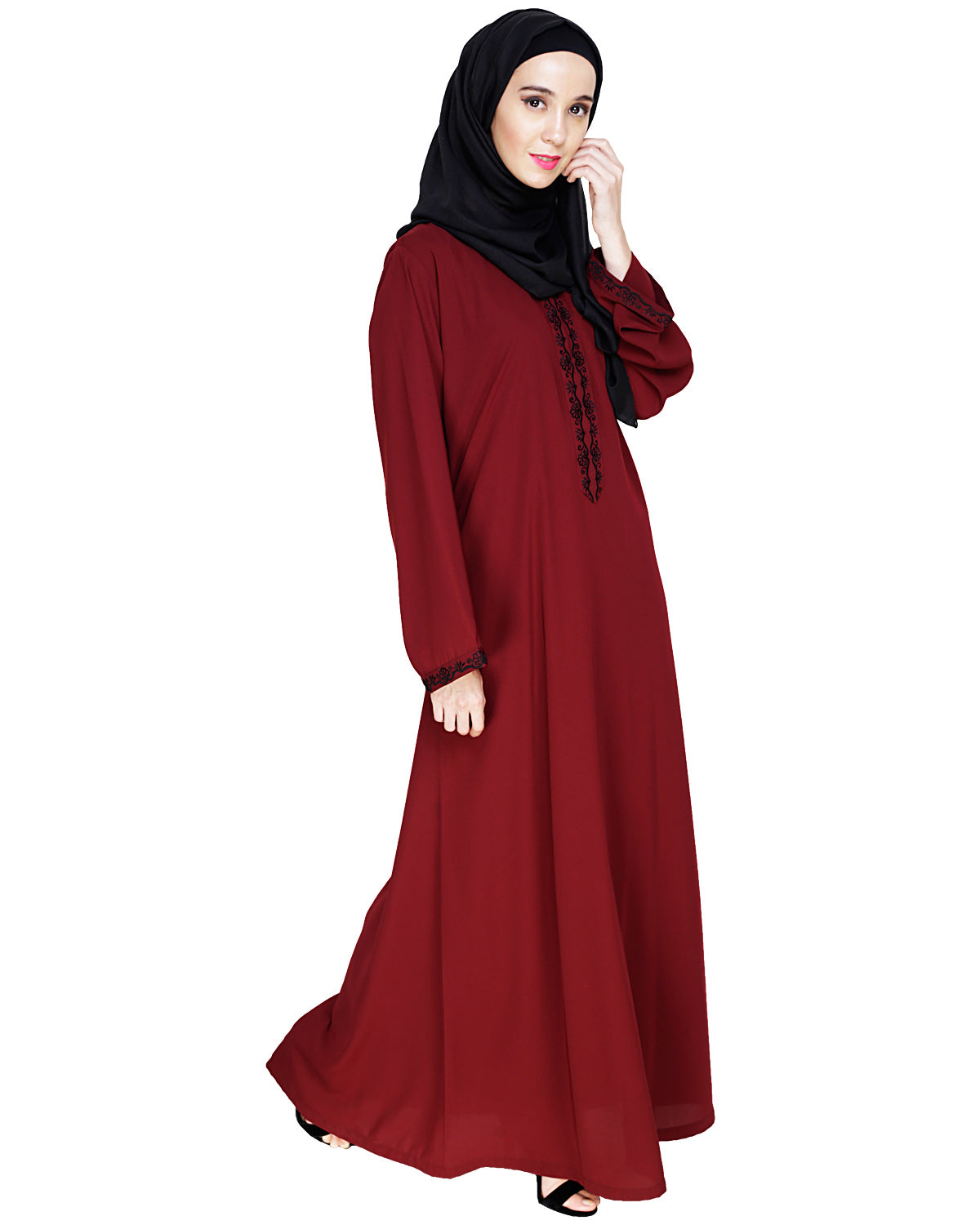 Lotus Embroidered Dubai Style Abaya