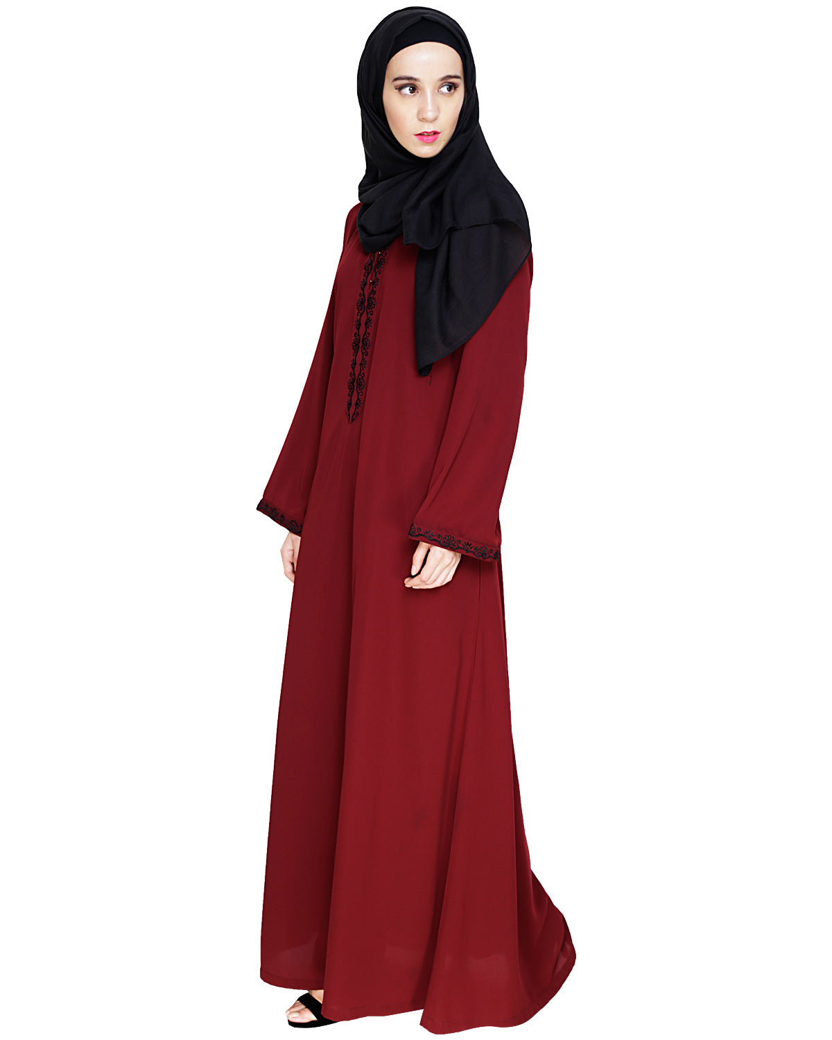 Lotus Embroidered Dubai Style Abaya