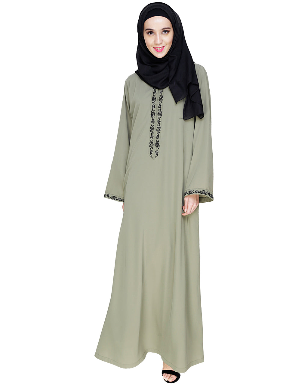Lotus Embroidered Dubai Style Abaya