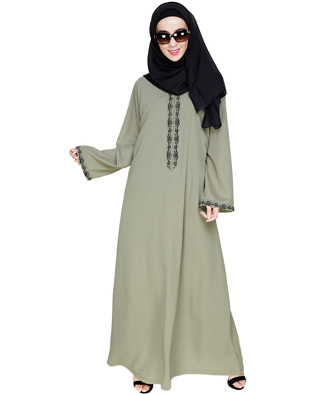 Lotus Embroidered Dubai Style Abaya