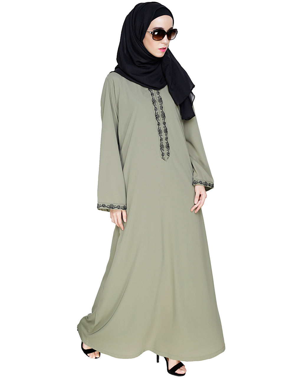 Lotus Embroidered Dubai Style Abaya