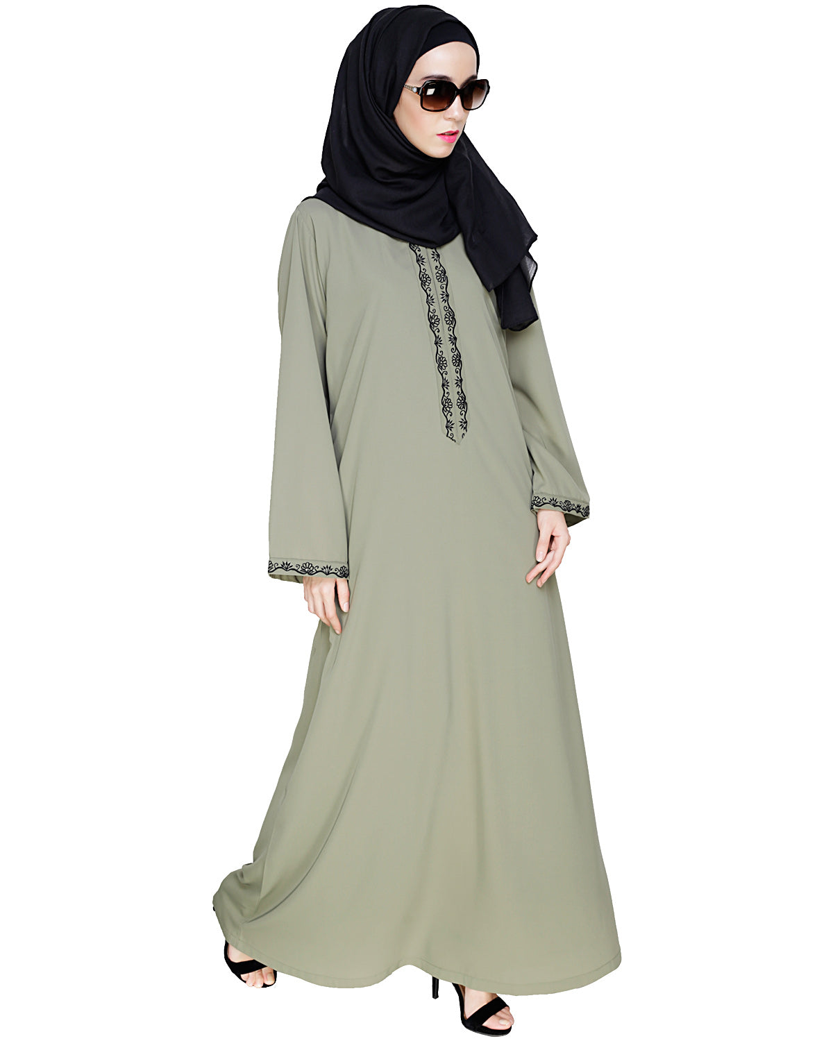 Lotus Embroidered Dubai Style Abaya