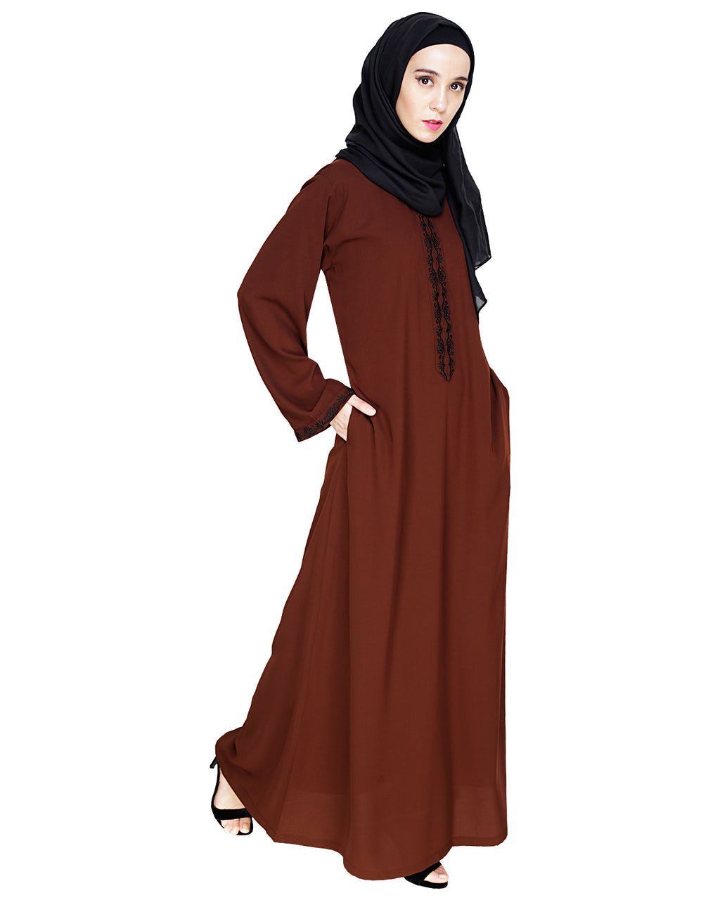 Lotus Embroidered Dubai Style Abaya