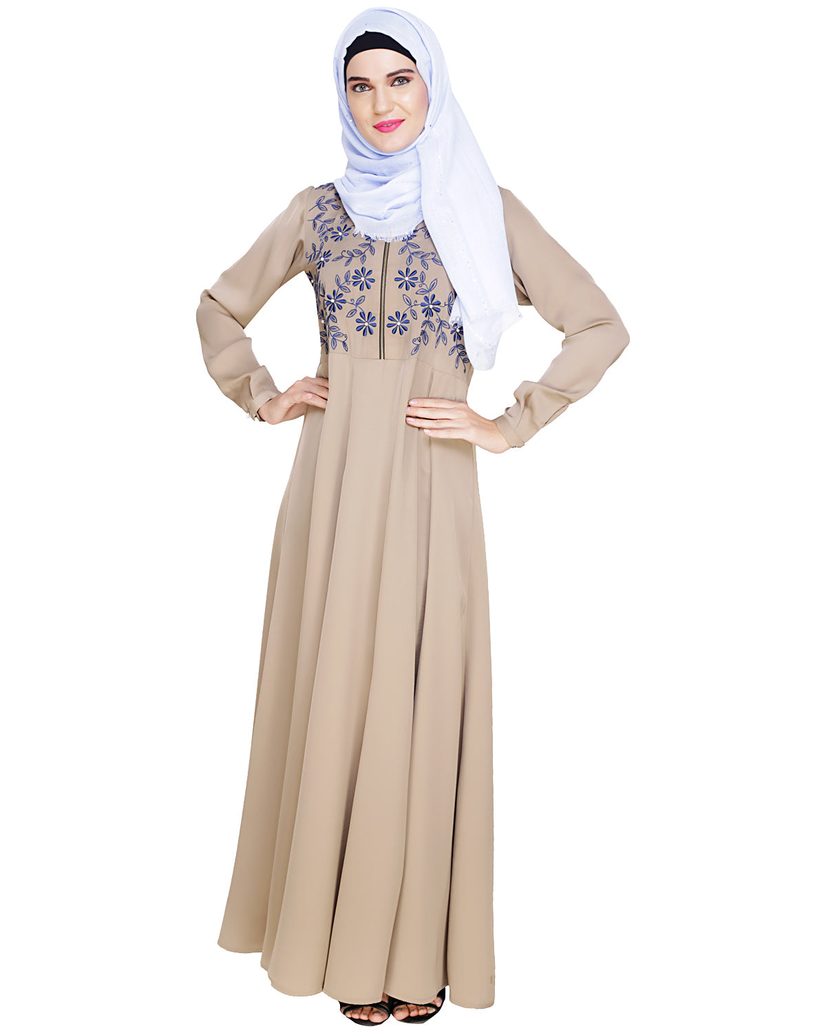 Beautiful Embroidered Yoke Dark Purple Abaya
