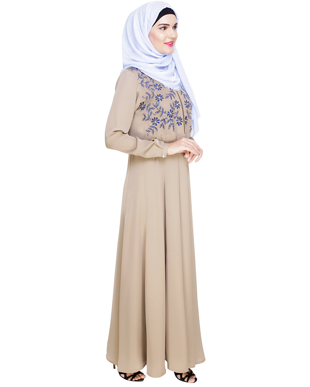 Beautiful Embroidered Yoke Dark Purple Abaya