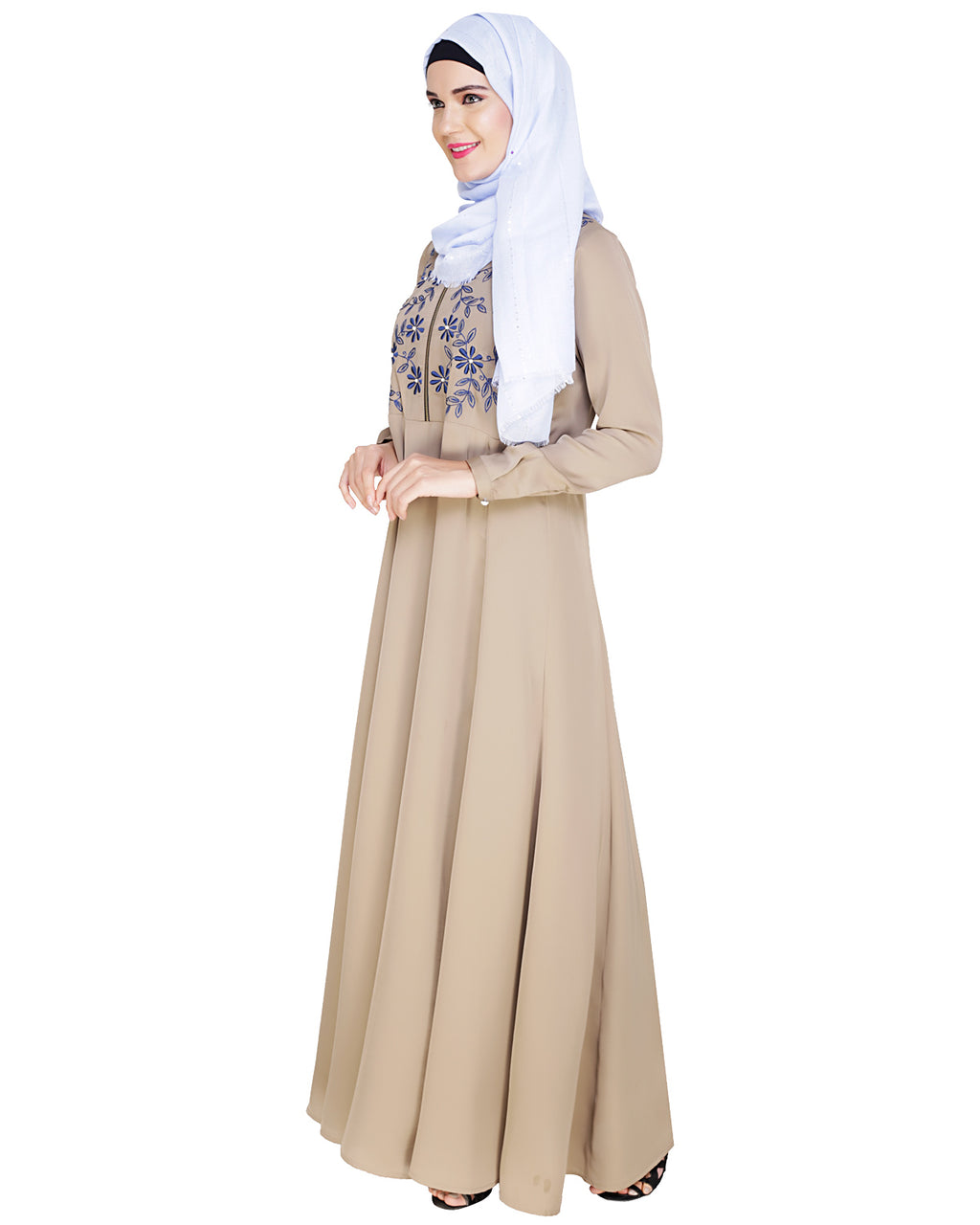 Beautiful Embroidered Yoke Dark Purple Abaya