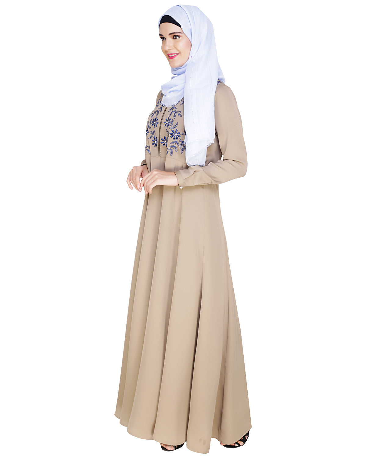 Beautiful Embroidered Yoke Dark Purple Abaya
