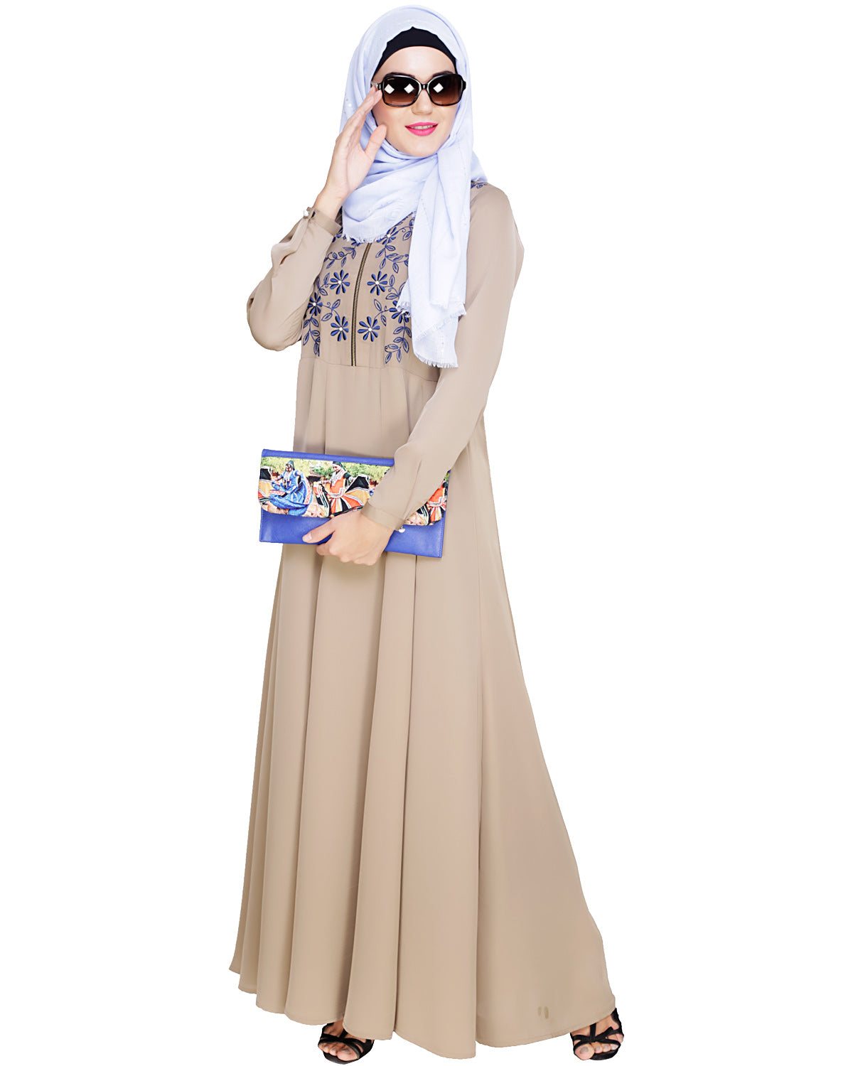 Beautiful Embroidered Yoke Dark Purple Abaya
