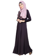 Beautiful Embroidered Yoke Dark Purple Abaya