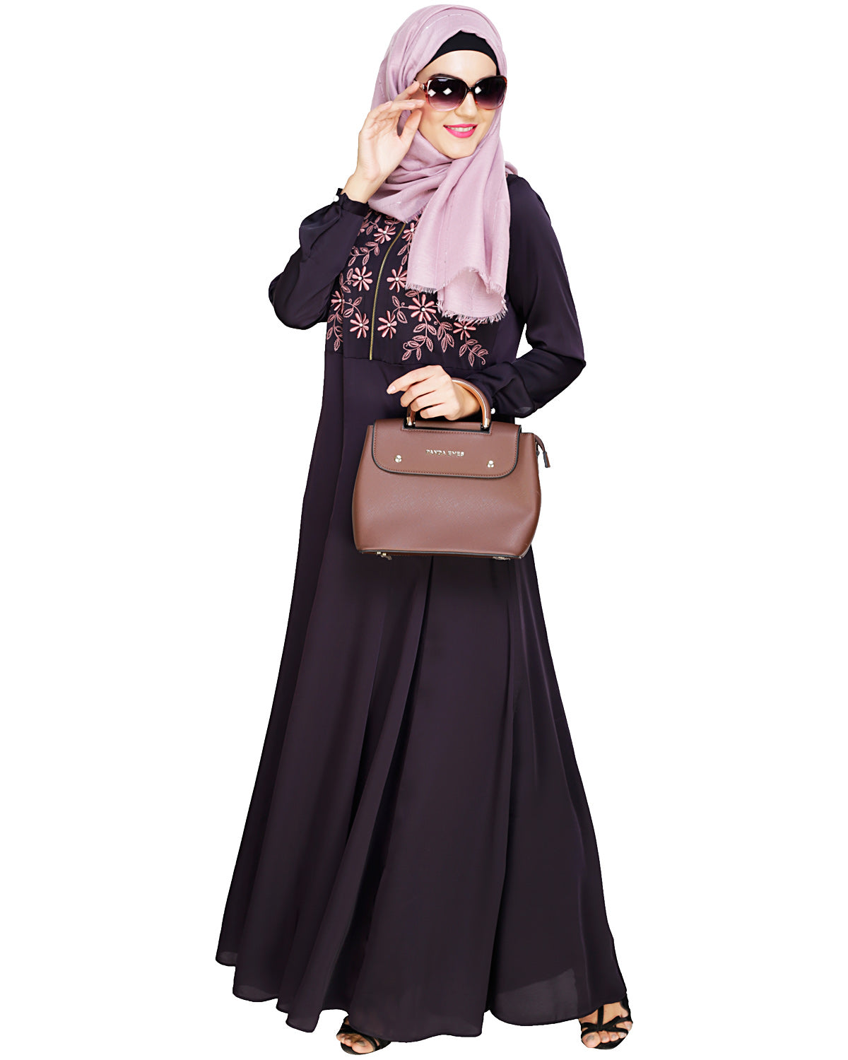 Beautiful Embroidered Yoke Dark Purple Abaya