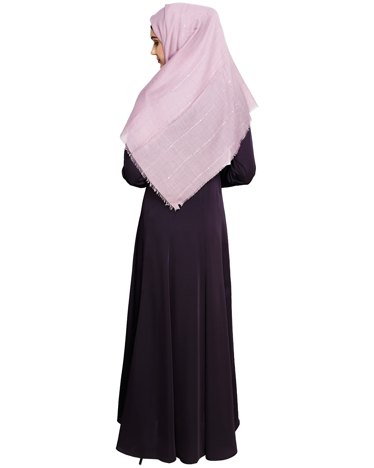 Beautiful Embroidered Yoke Dark Purple Abaya