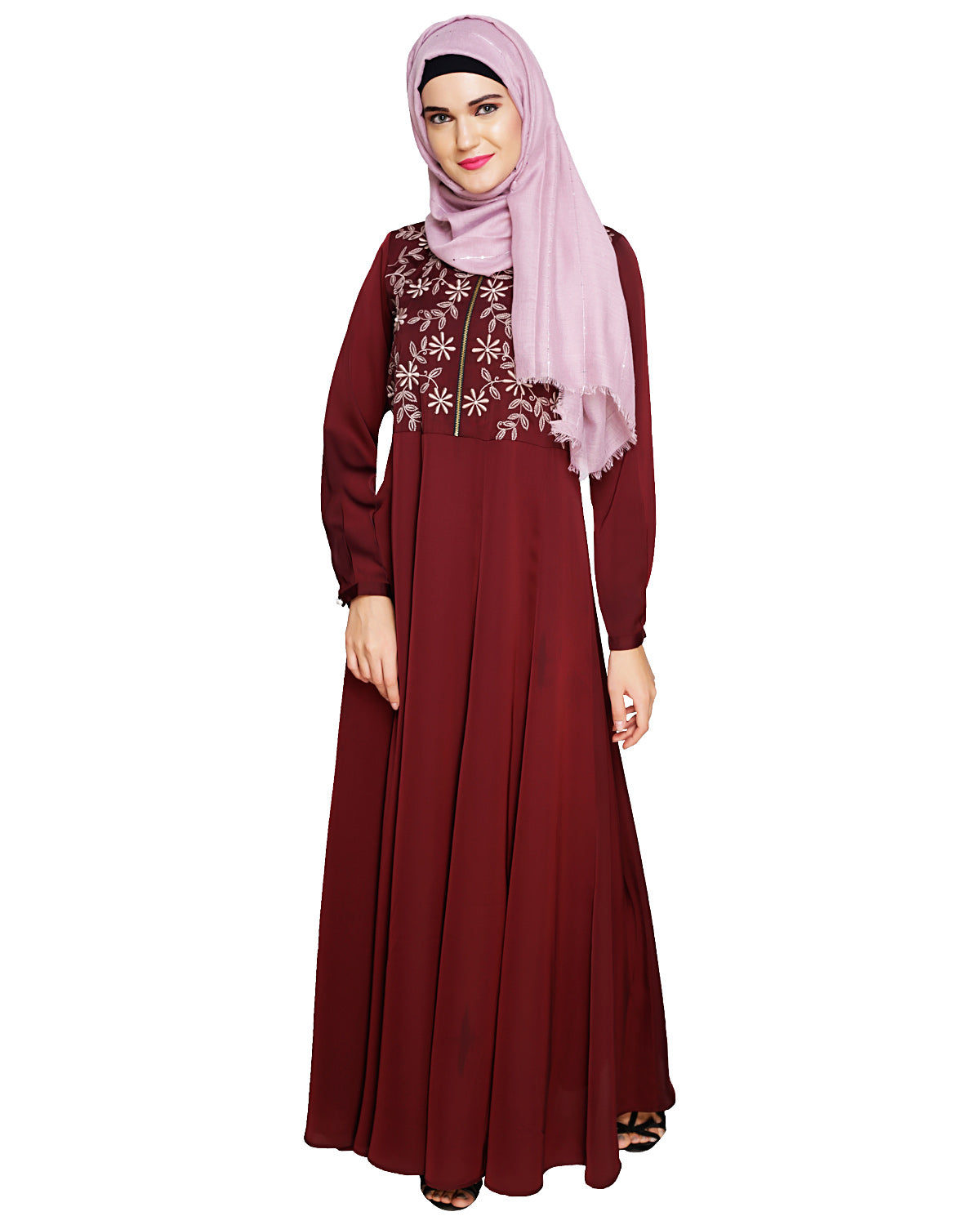 Beautiful Embroidered Yoke Dark Purple Abaya