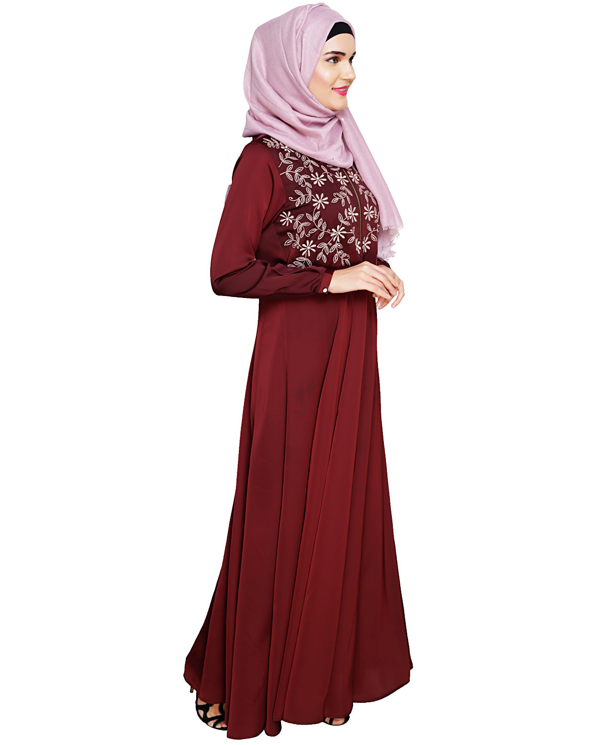 Beautiful Embroidered Yoke Dark Purple Abaya