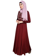 Beautiful Embroidered Yoke Dark Purple Abaya