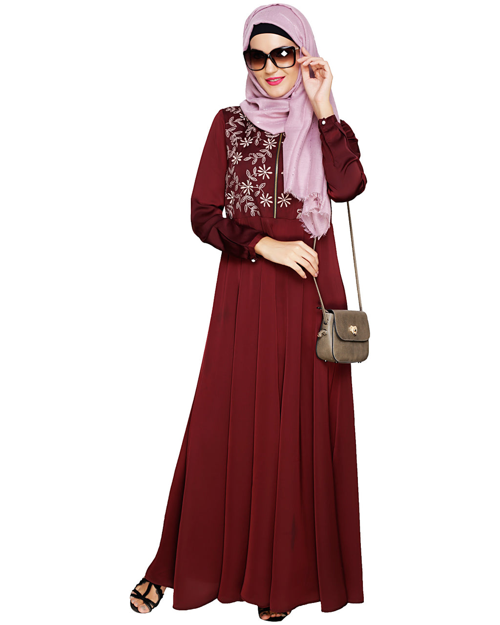 Beautiful Embroidered Yoke Dark Purple Abaya