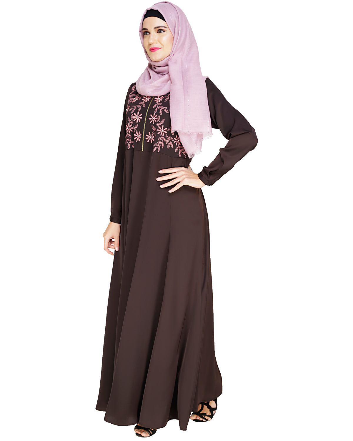Beautiful Embroidered Yoke Dark Purple Abaya