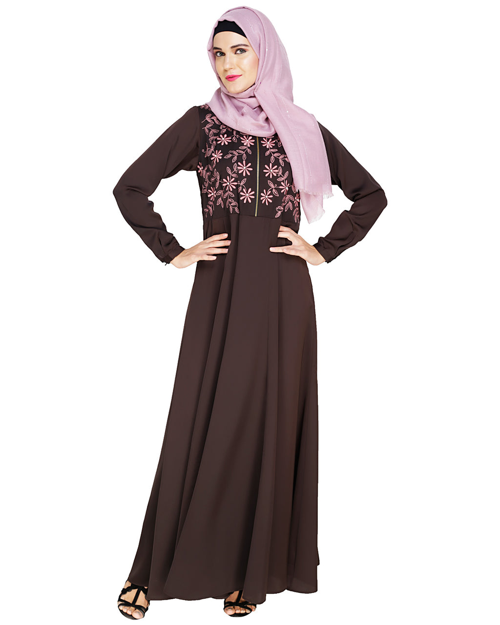 Beautiful Embroidered Yoke Dark Purple Abaya