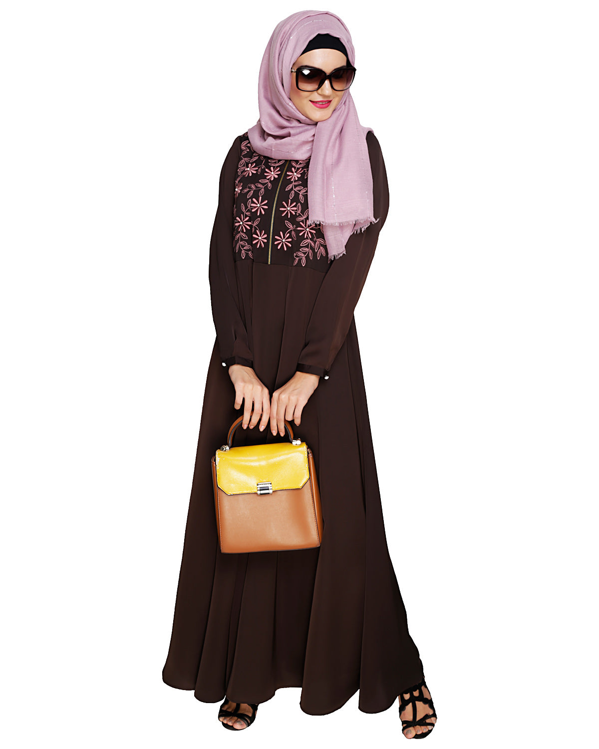 Beautiful Embroidered Yoke Dark Purple Abaya