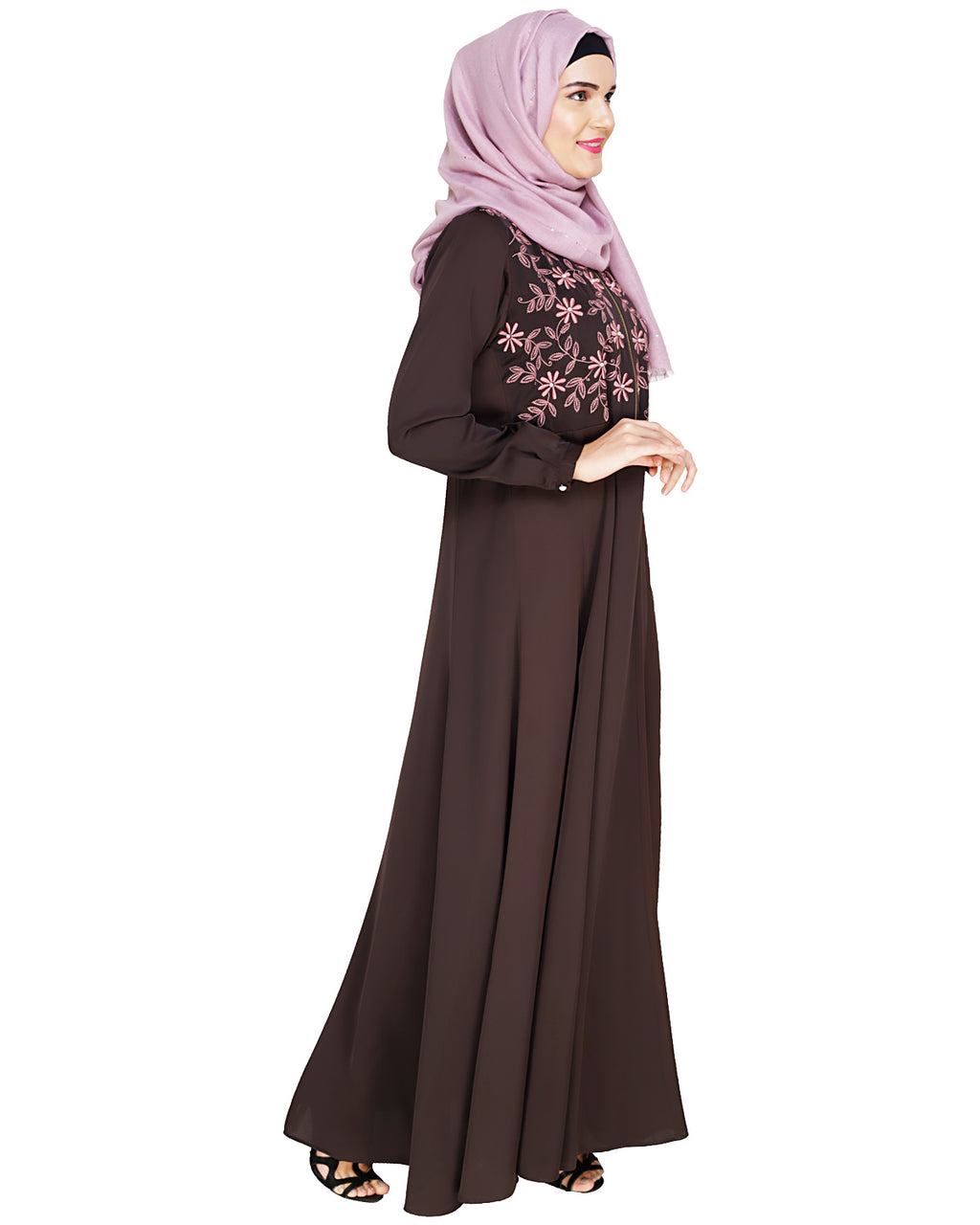 Beautiful Embroidered Yoke Dark Purple Abaya