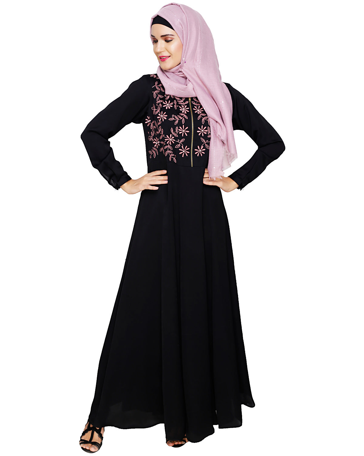 Beautiful Embroidered Yoke Dark Purple Abaya
