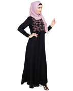 Beautiful Embroidered Yoke Dark Purple Abaya