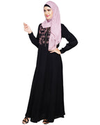 Beautiful Embroidered Yoke Dark Purple Abaya