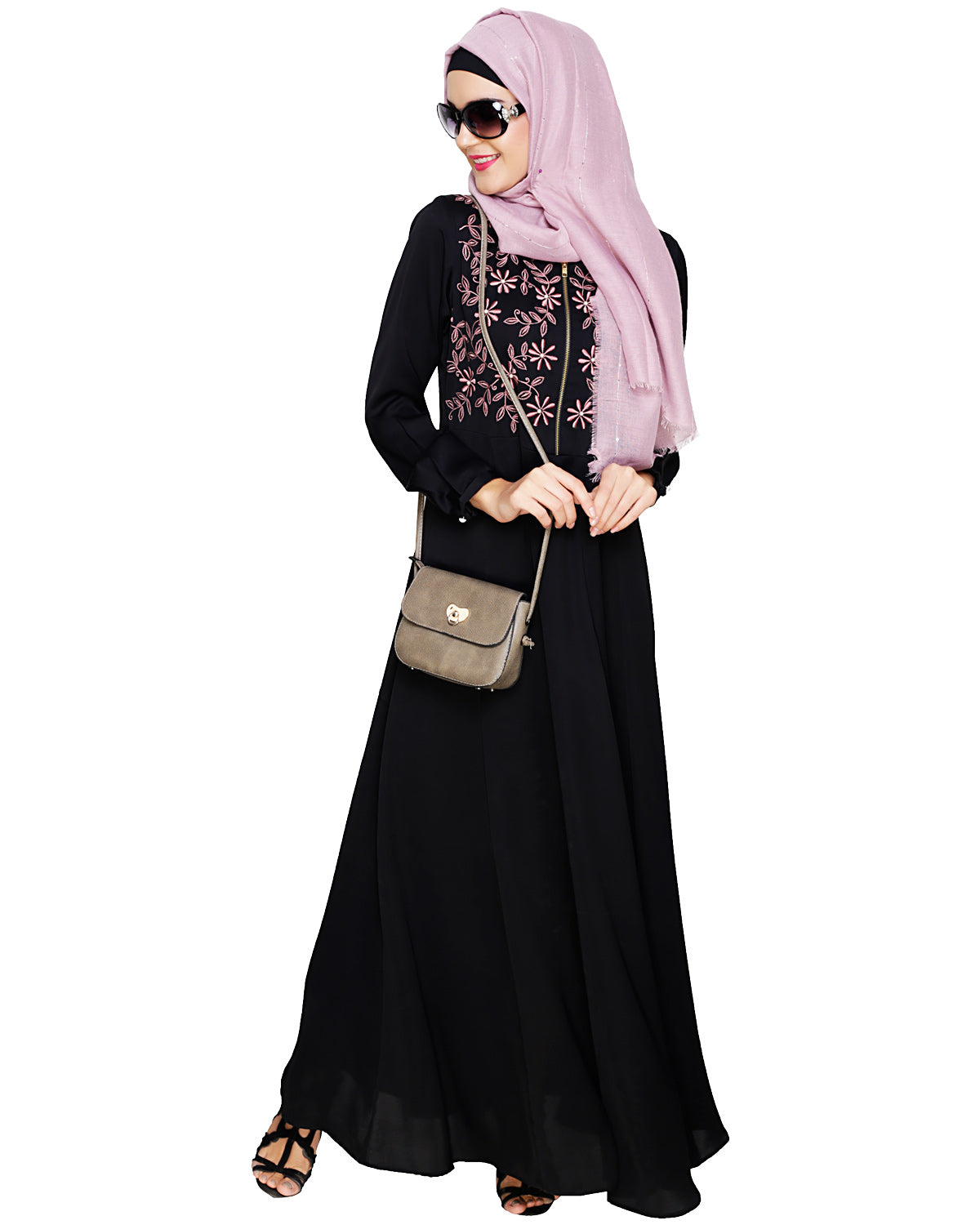 Beautiful Embroidered Yoke Dark Purple Abaya