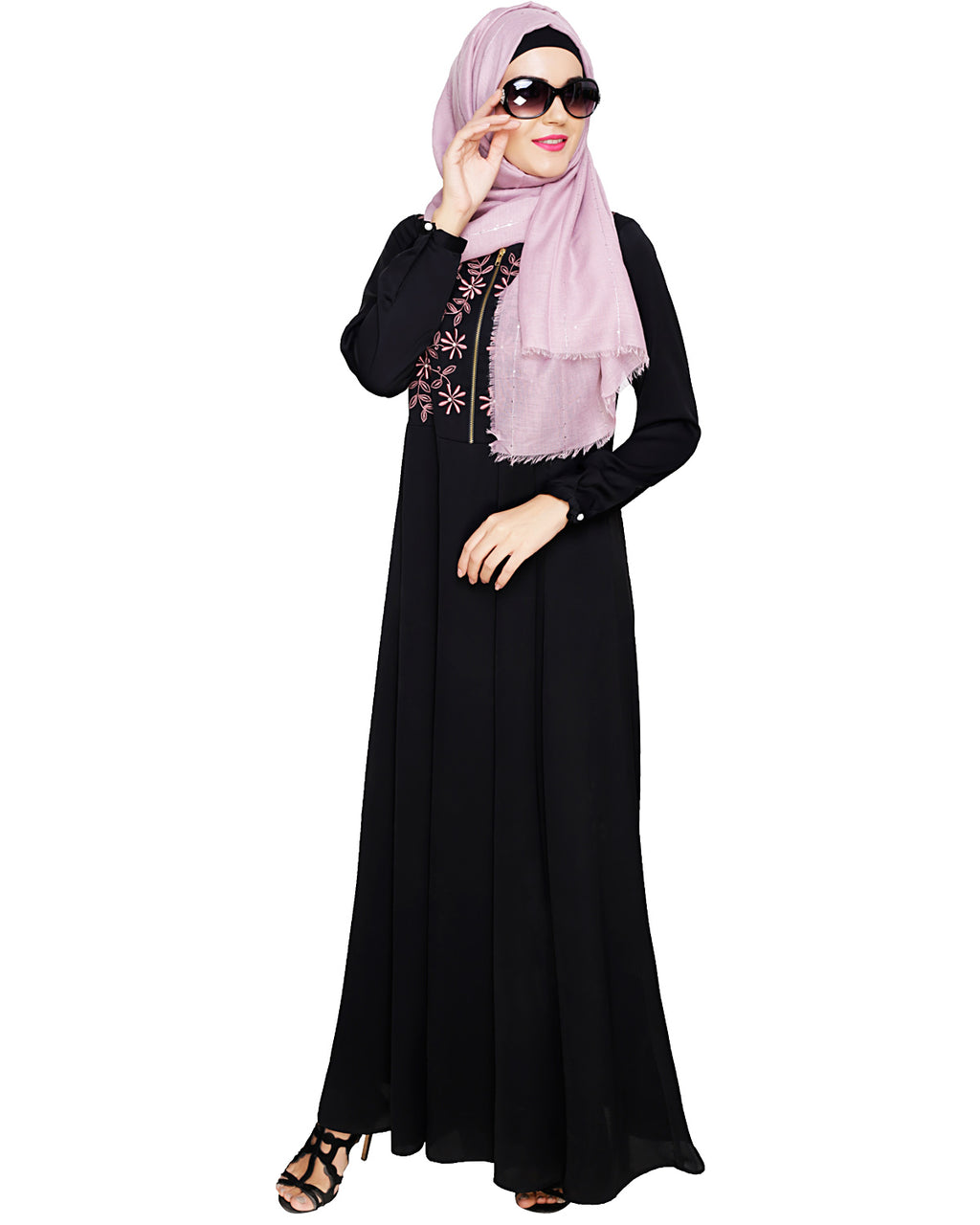 Beautiful Embroidered Yoke Dark Purple Abaya