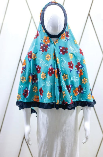 Turquoise Bloom Kids Makhna – Soft Floral Hijab (Ages 4–10)