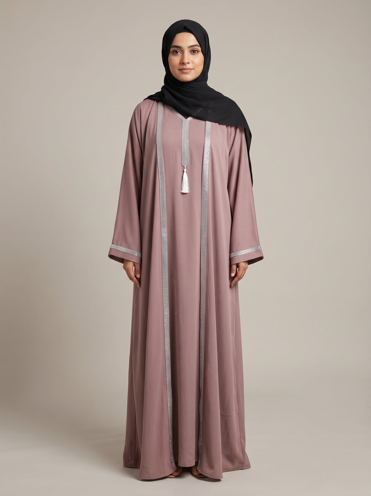 MATTE FINISH - TIKTOK SHRUG ABAYA WITH RHINESTONE LACE