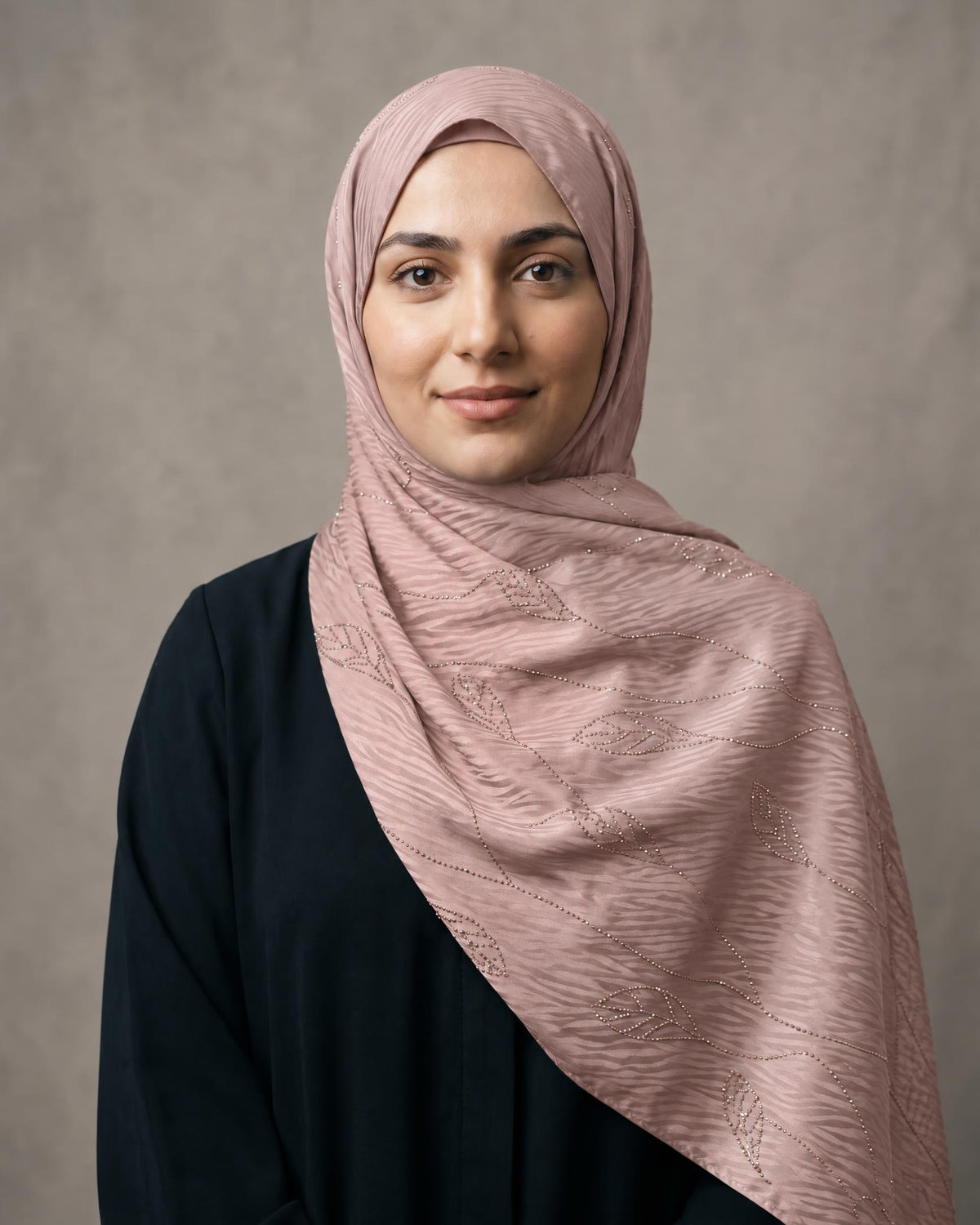SELF TEXTURED SATIN HIJAB WITH SWAROVSKI WORK BY BEINGMULSIMS