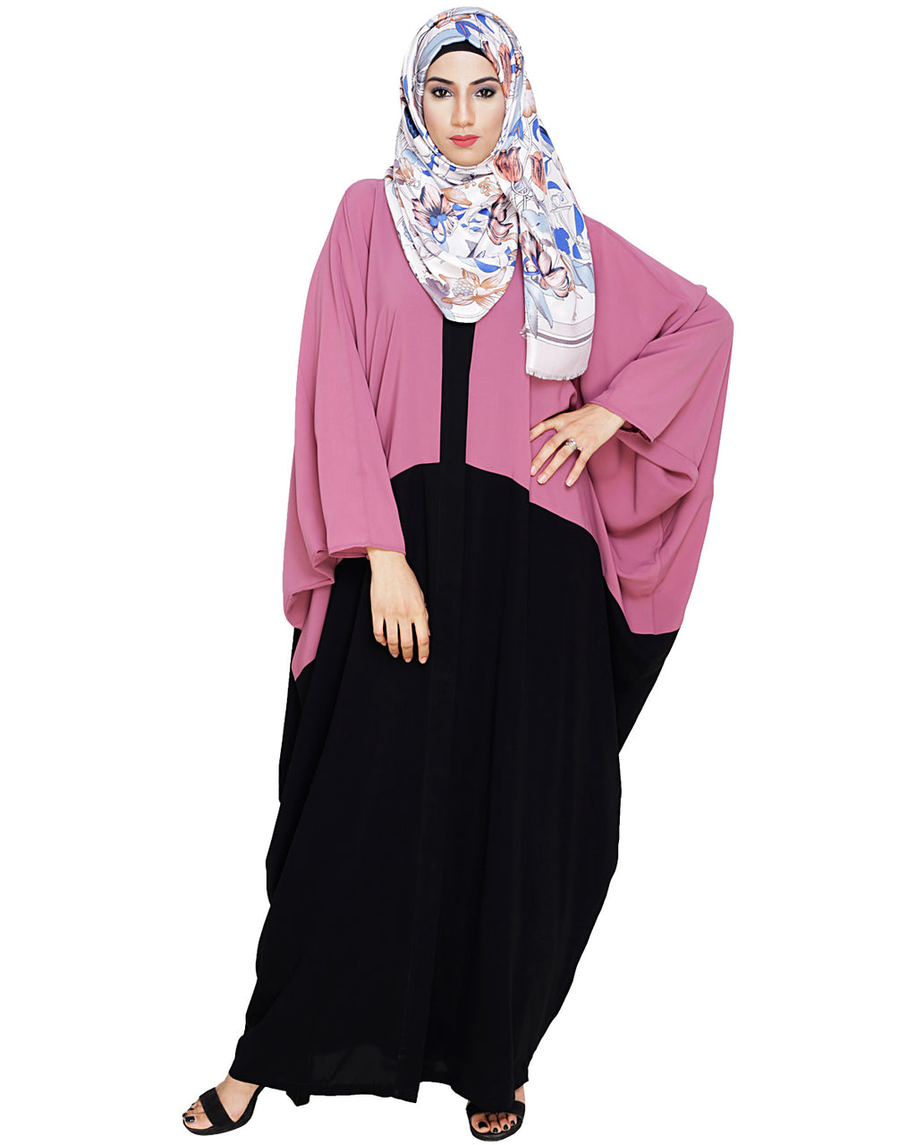 Trendy Onion Pink and Black Kaftan