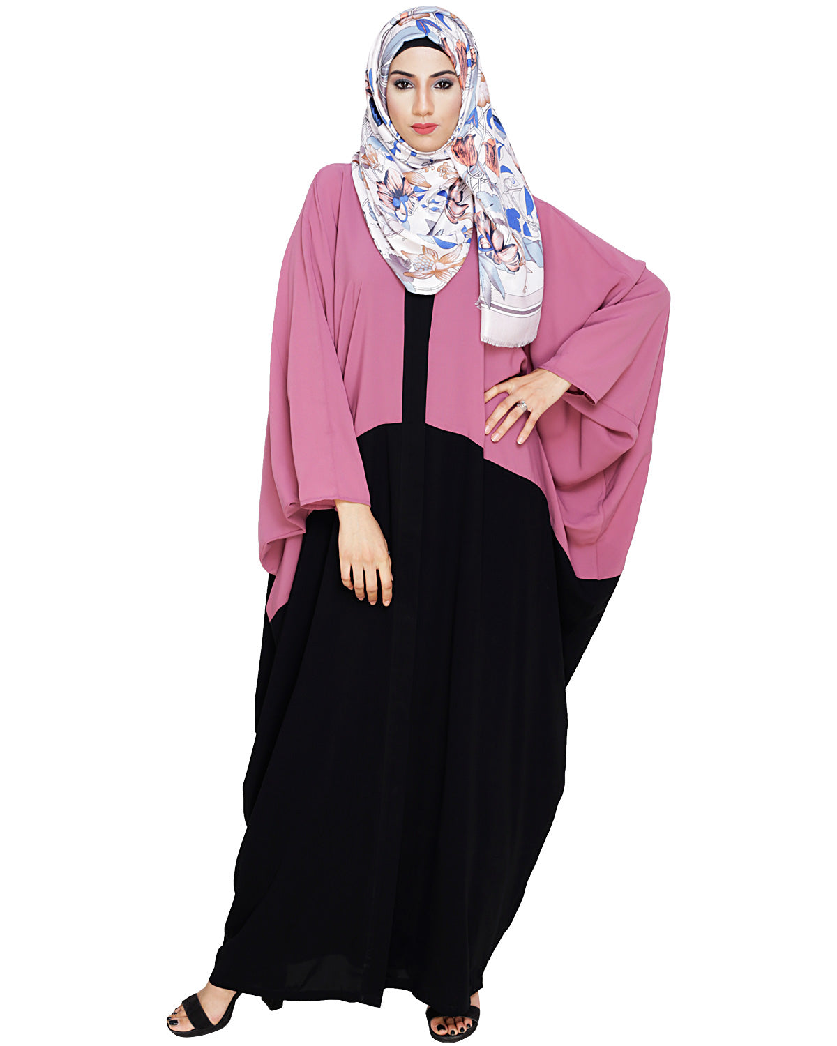 Trendy Onion Pink and Black Kaftan