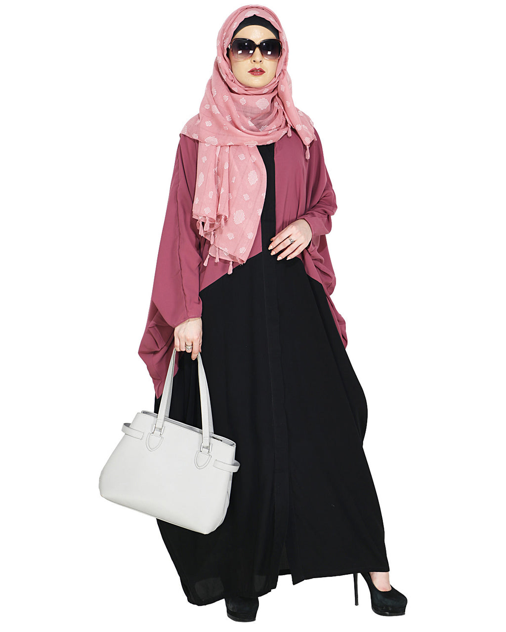 Trendy Onion Pink and Black Kaftan