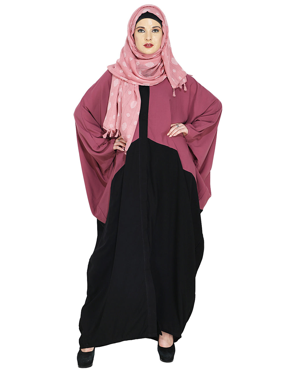Trendy Onion Pink and Black Kaftan