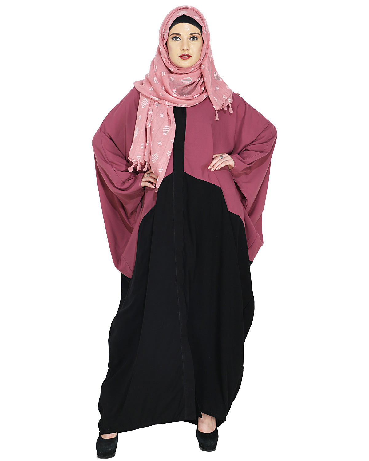 Trendy Onion Pink and Black Kaftan