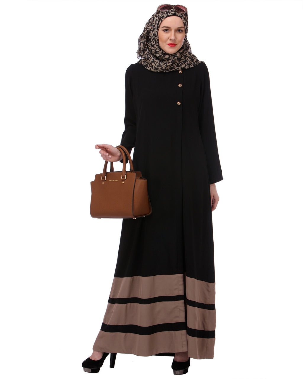 Beige Block Formal Black Abaya