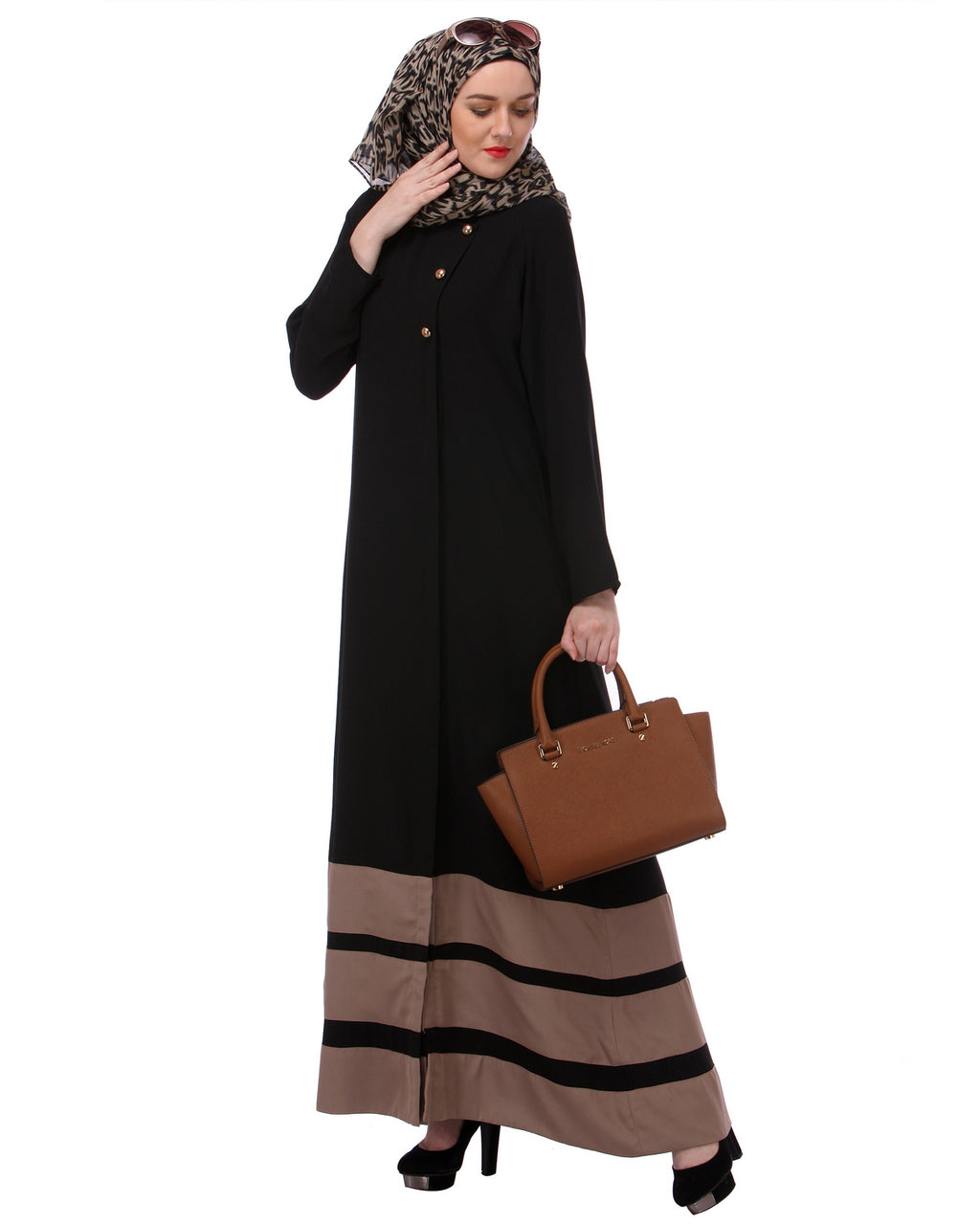 Beige Block Formal Black Abaya