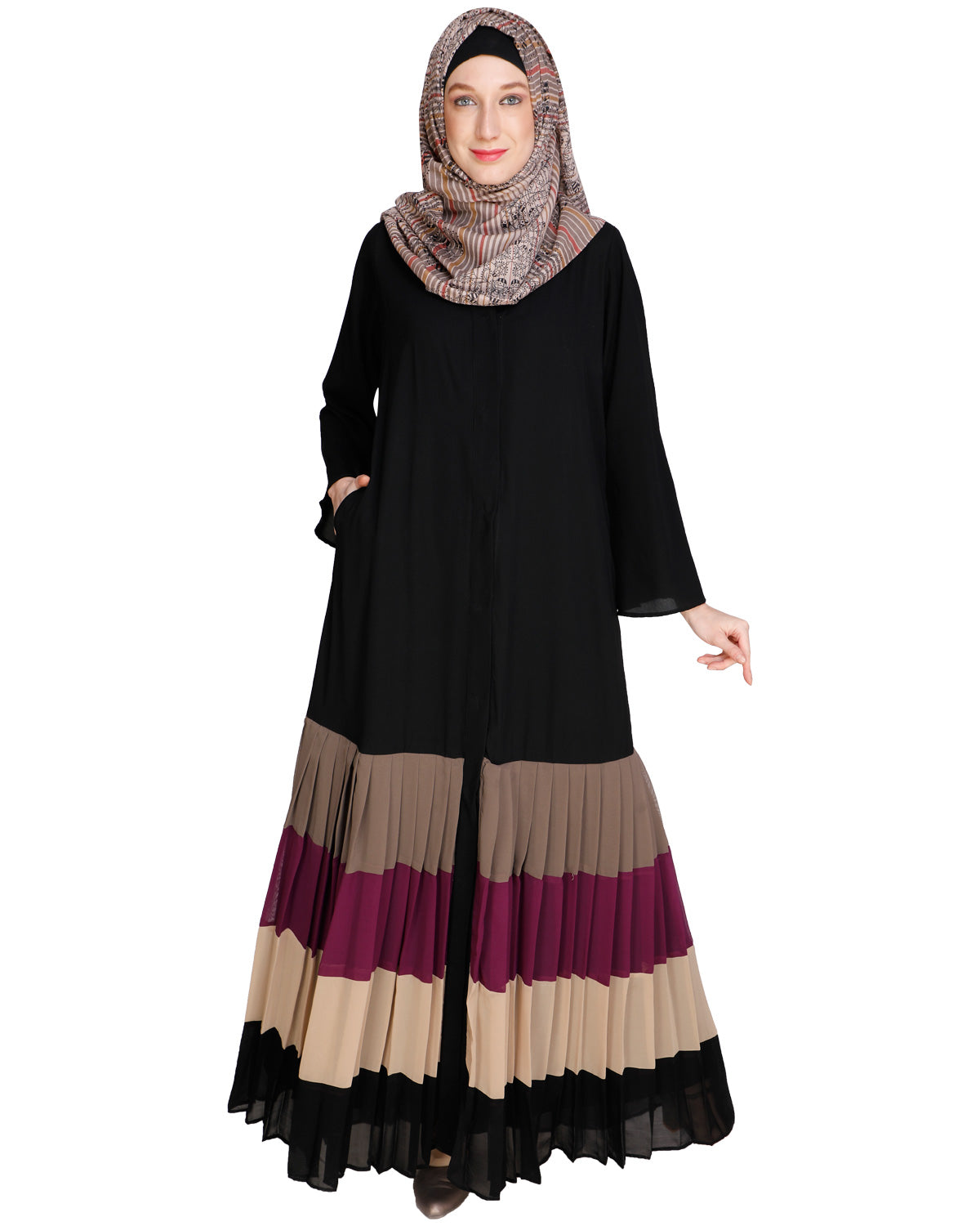 Multi Coloured Pleated Stylish Abaya